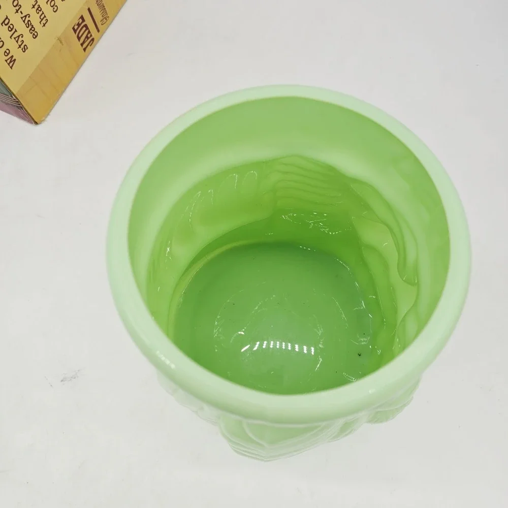 Vintage Cracker Barrel Jade Santa Cookie Jar Glass 11
